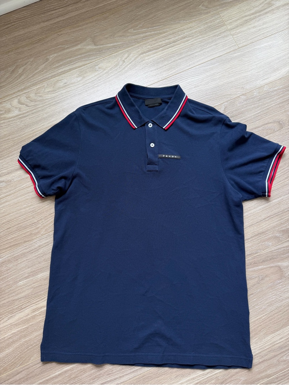 PRADA Men’s Cotton Navy and Red Polo Short Sleeve Shirt Sz XXL EUC Authentic